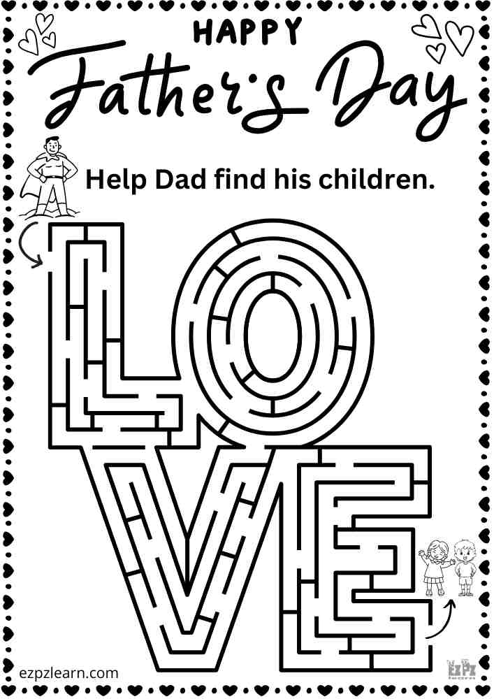 FATHERS DAY LOVE Maze Activity – Free Printable Word Maze for Kids and Adults